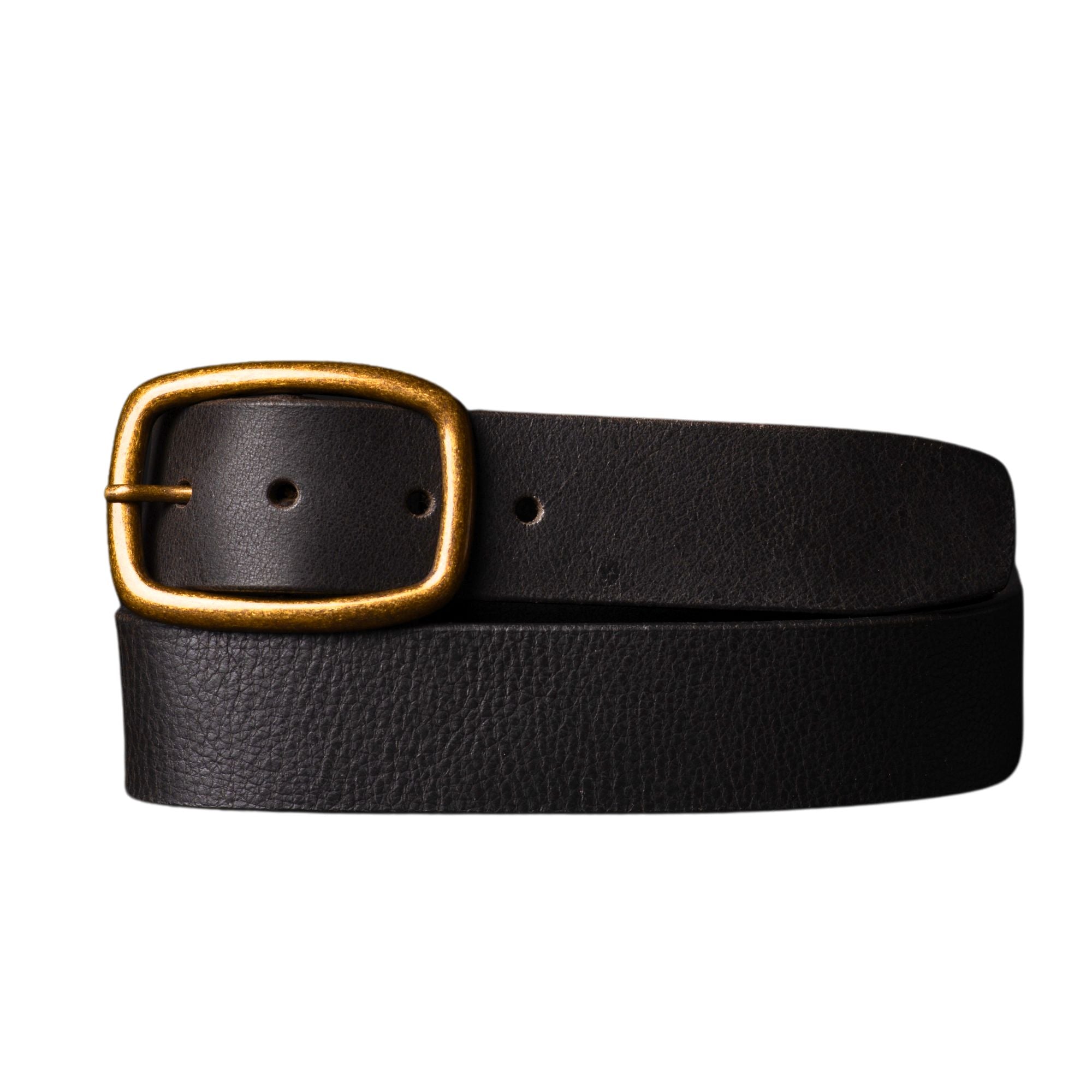 Ceinture habillée Amara en cuir noir avec boucle dorée - Fabriquée au Canada 