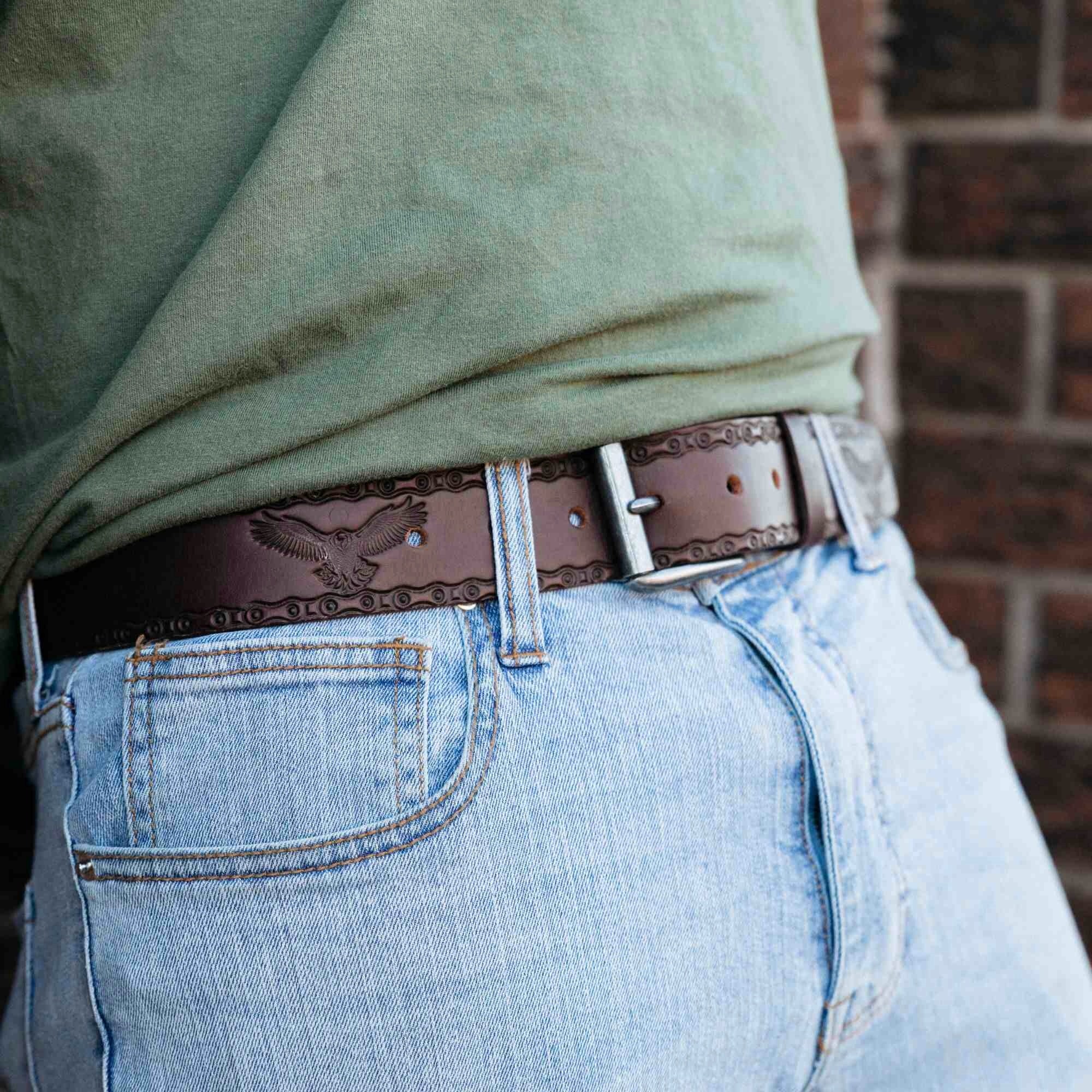 The Eagle Belt - Brown Embossed 100% Real Leather Belt Made in Canada