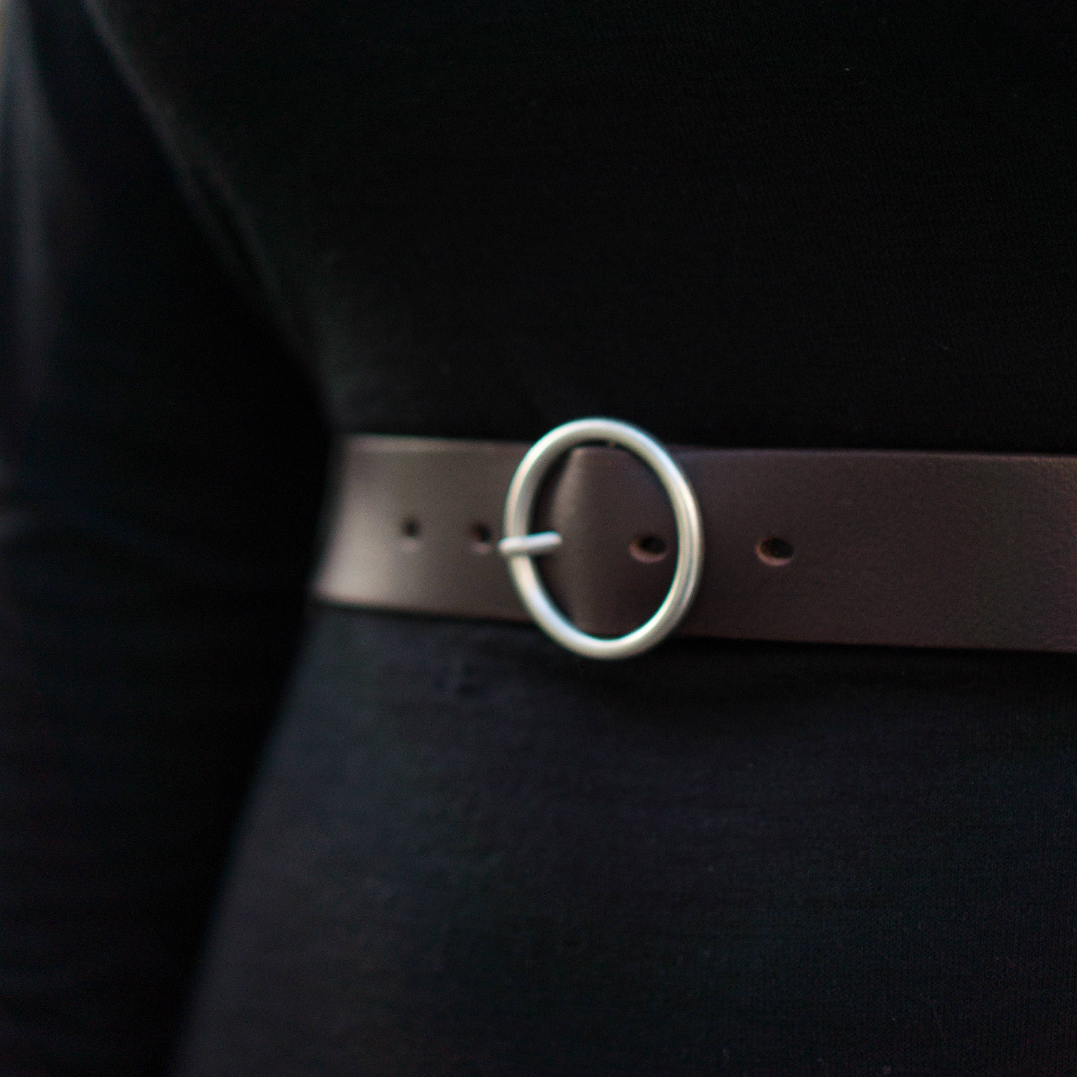 Sempre - Brown Vachetta Leather Waist Belt with Circular Buckle - Made in Canada