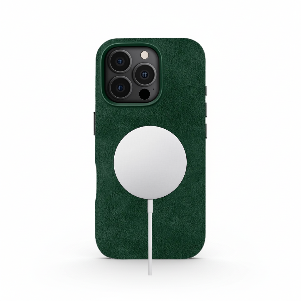 Green Alcantara Case For iPhone 16 Pro
